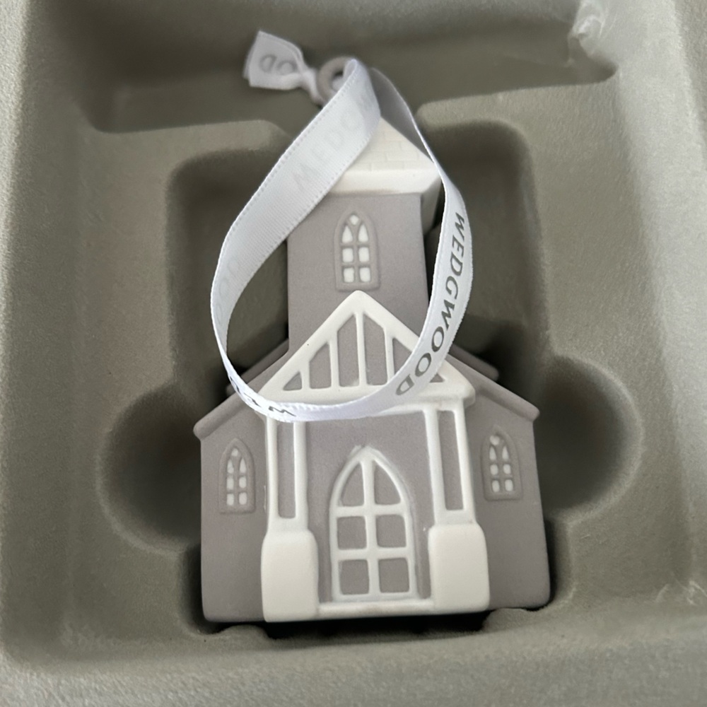 Wedgwood Gray and White Church Large Ornament